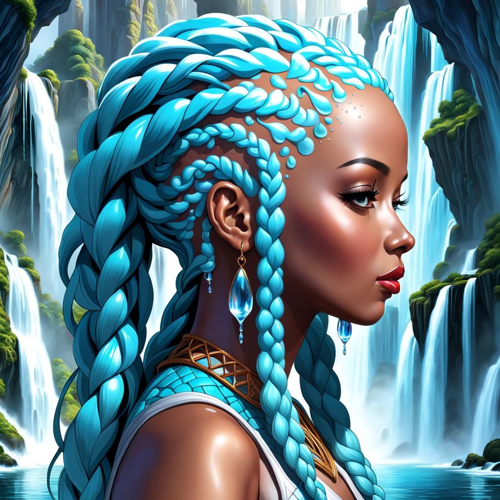 Ice Sculpture: Afro Woman with Waterfall Braids