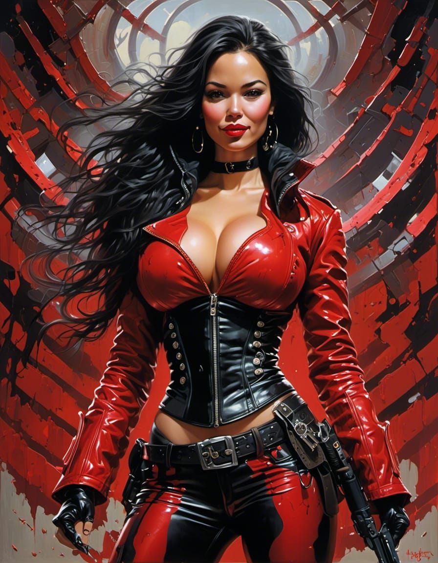 Laughing Woman in Post-Apocalyptic Acrylic Painting