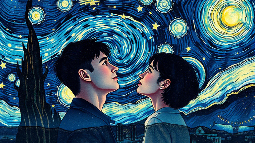 Starry Night Double Exposure in Van Gogh Style