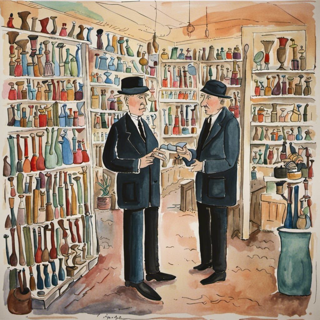Magritte Selling Pipes in Art Brut Style