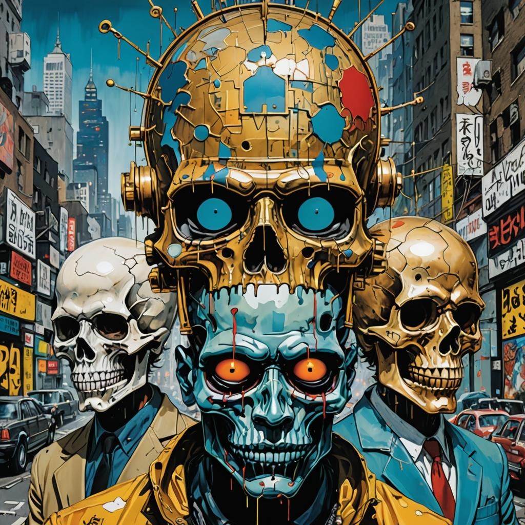 Surreal Multiple Face Portrait in Basquiat Style