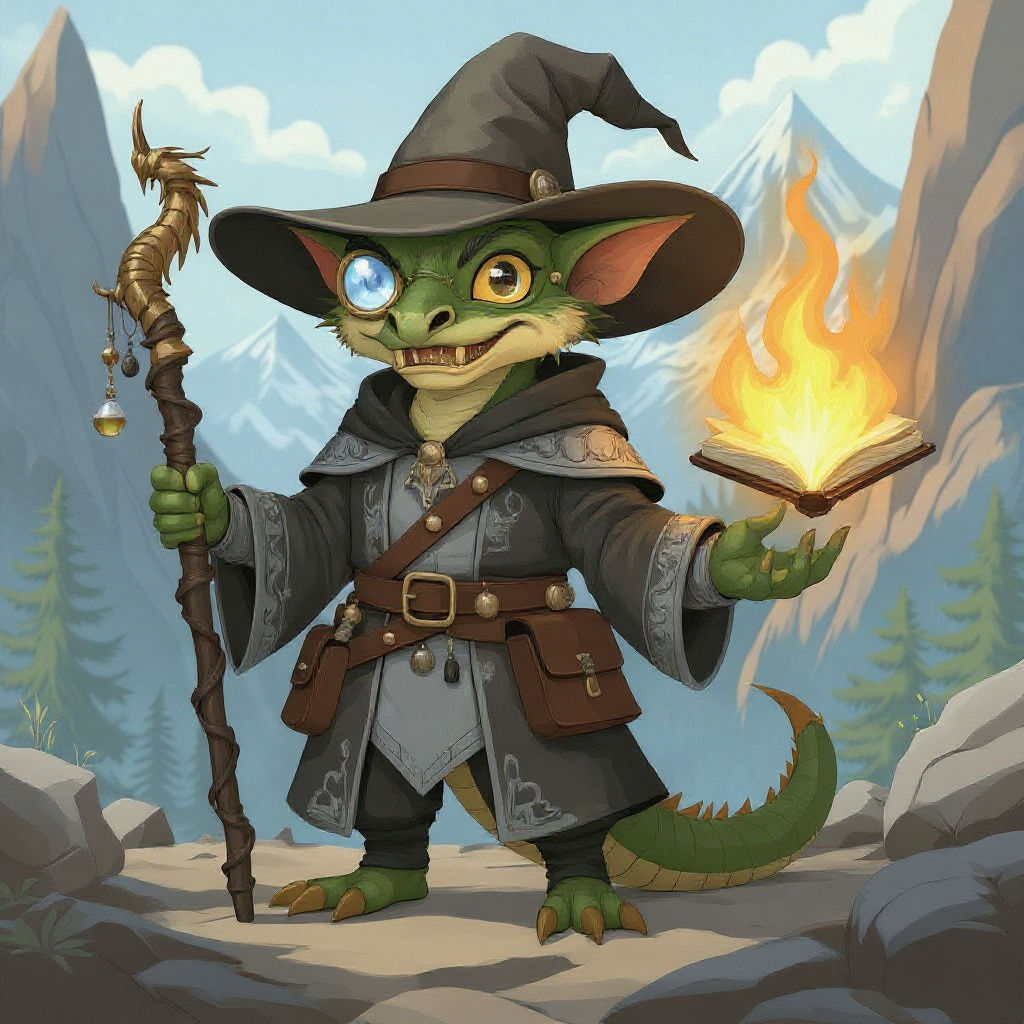 Kobold Wizard Character Art with Dragon Cane