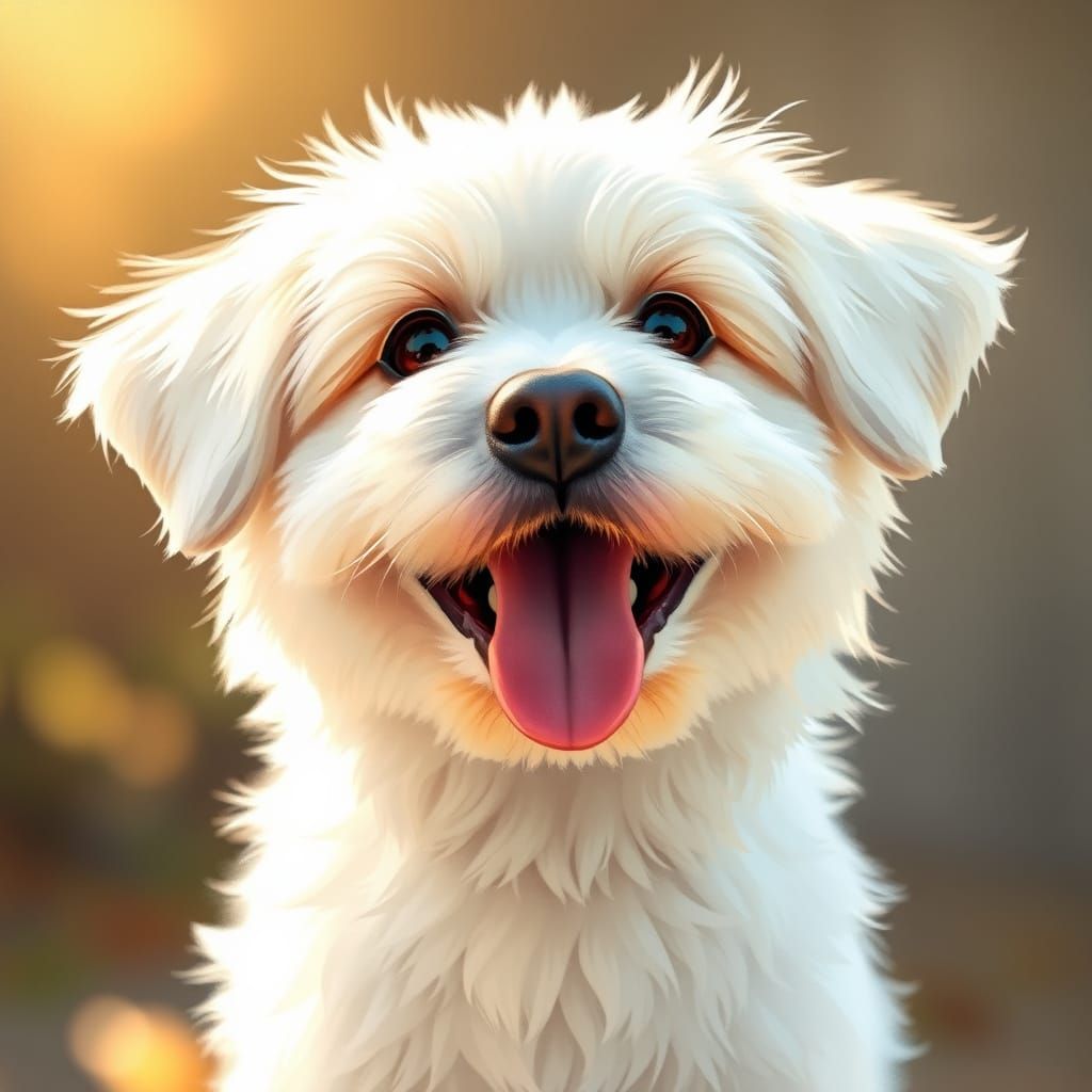 Whimsical White Dog in Warm Sunlight