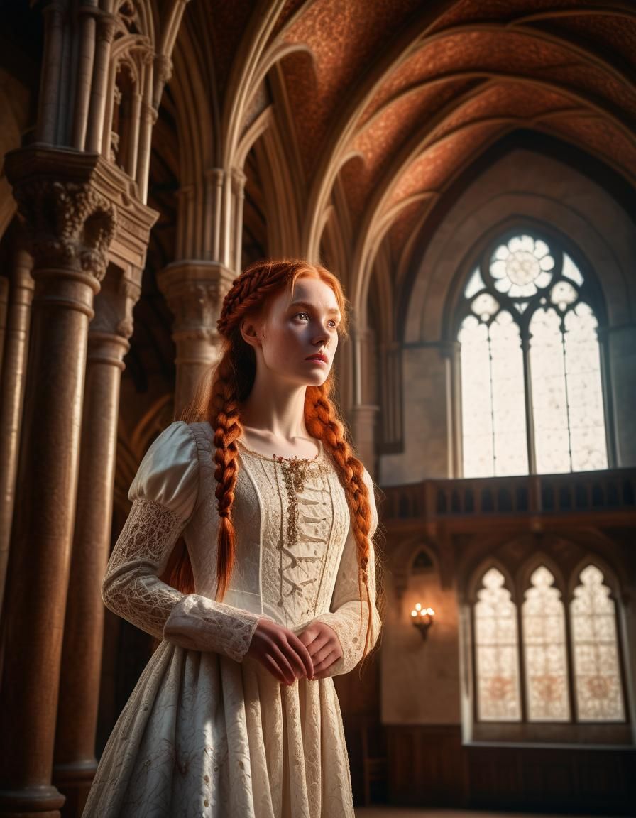 Medieval Woman in Hall: Pre-Raphaelite Style Portrait