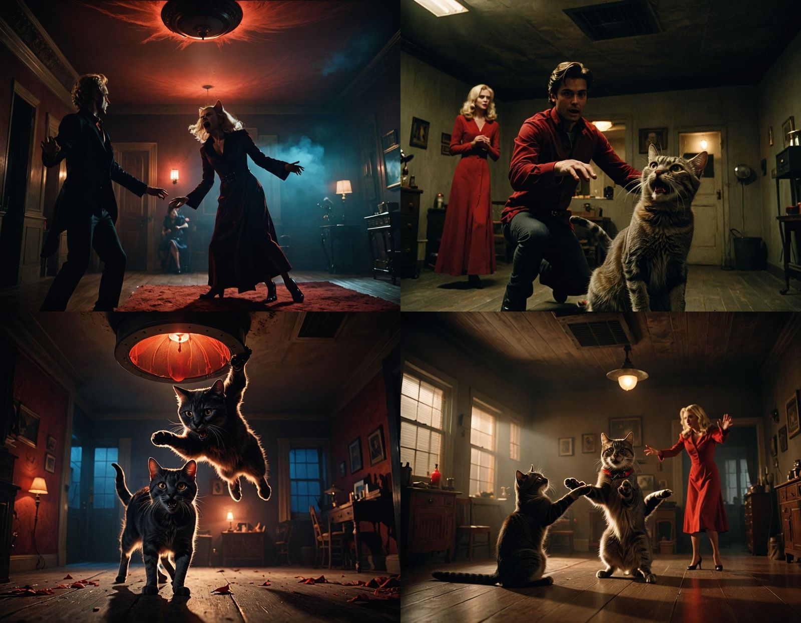 Gray Cat Attacks Vampire Scene: Cinematic Film Still