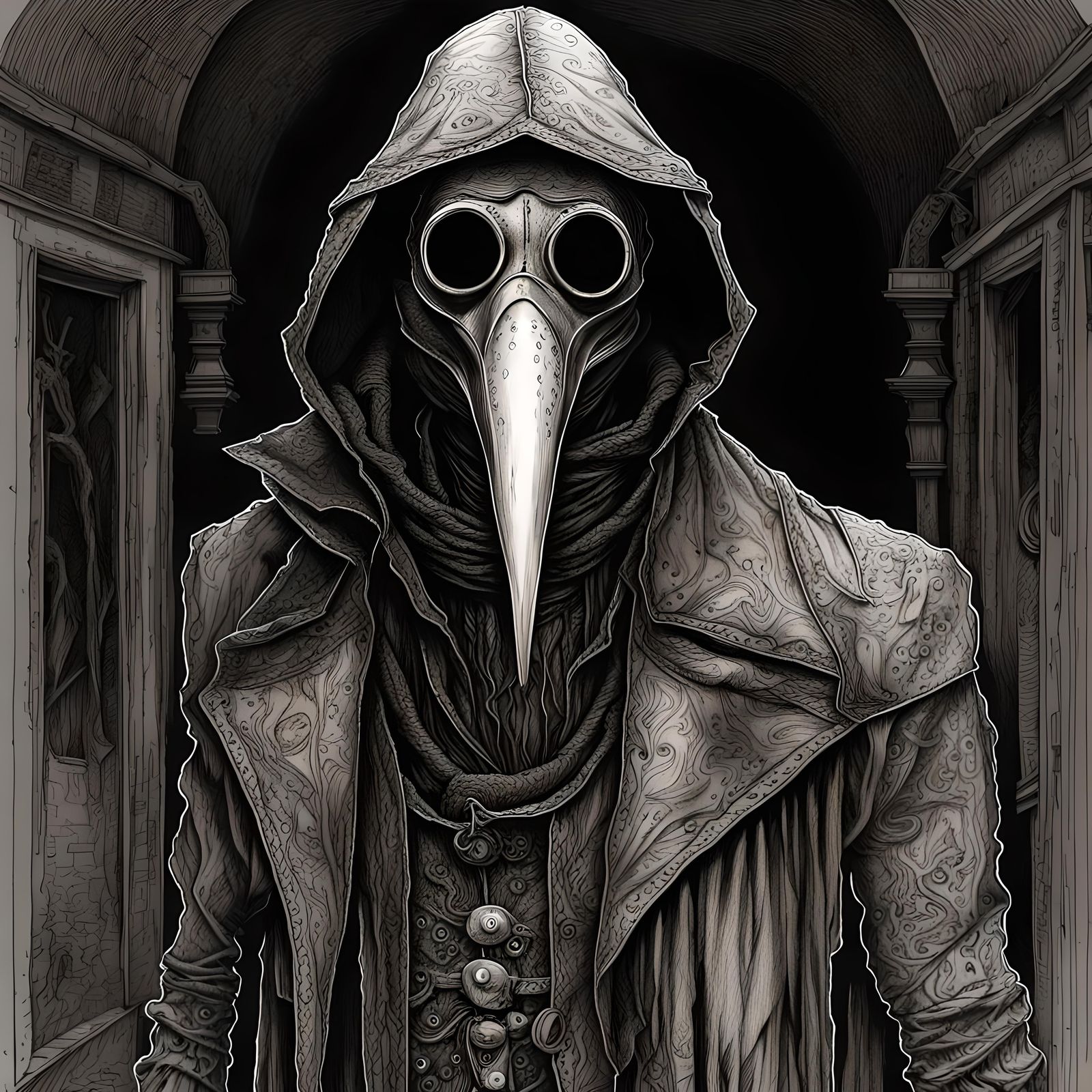 Charles de L'Orme's Plague Doctor illustration pen and ink, ...