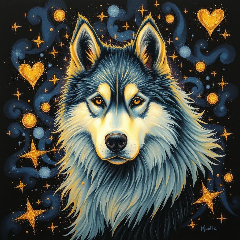 Ethereal Husky Deity in Galaxy of Stars