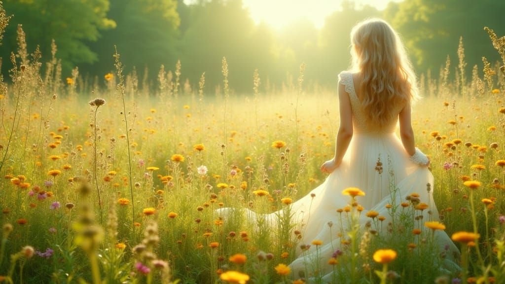 Ethereal Woman in Meadow, Science Fiction Art