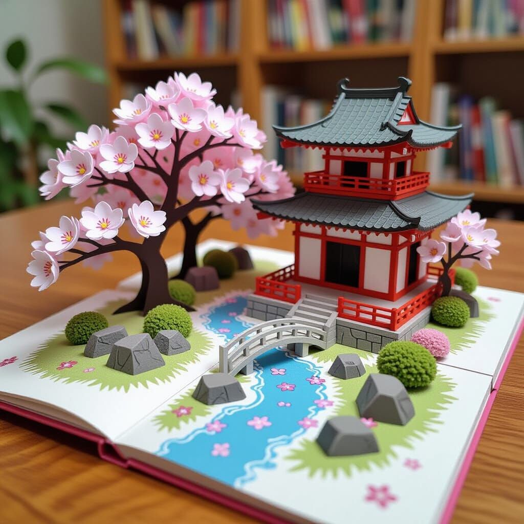 Sakura Garden in a Pop-Up Book Style