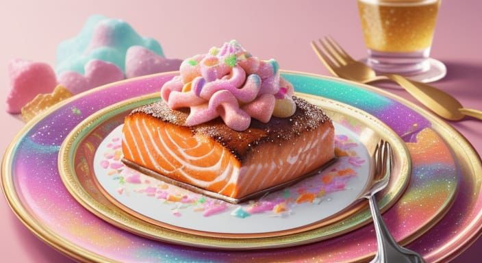 Whimsical Candyland Salmon Dinner in Pastel Pink