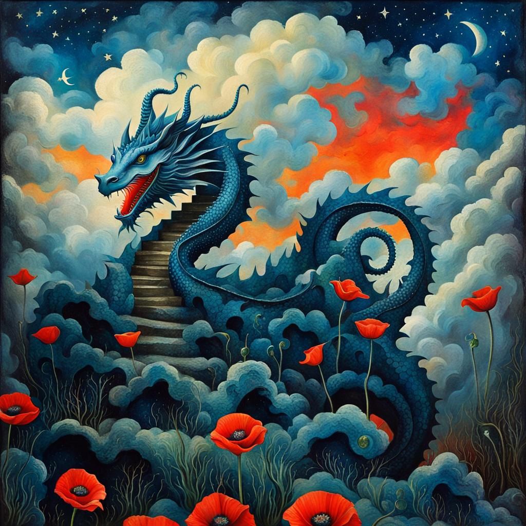 Poppy Field Dreamscape in Leonora Carrington Style