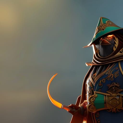 Detailed Penguin Pirate Concept Art in Triadic Colors