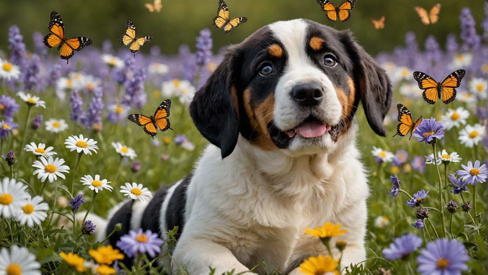 Puppies Playing in Flowers: Professional Dog Portrait