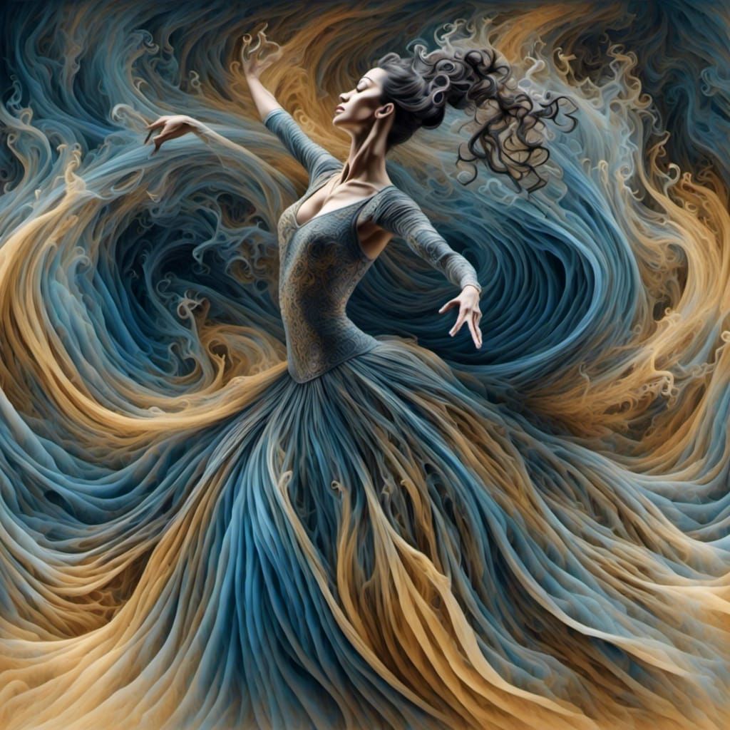 Dancer in a Storm with Abstract Fractal Elements