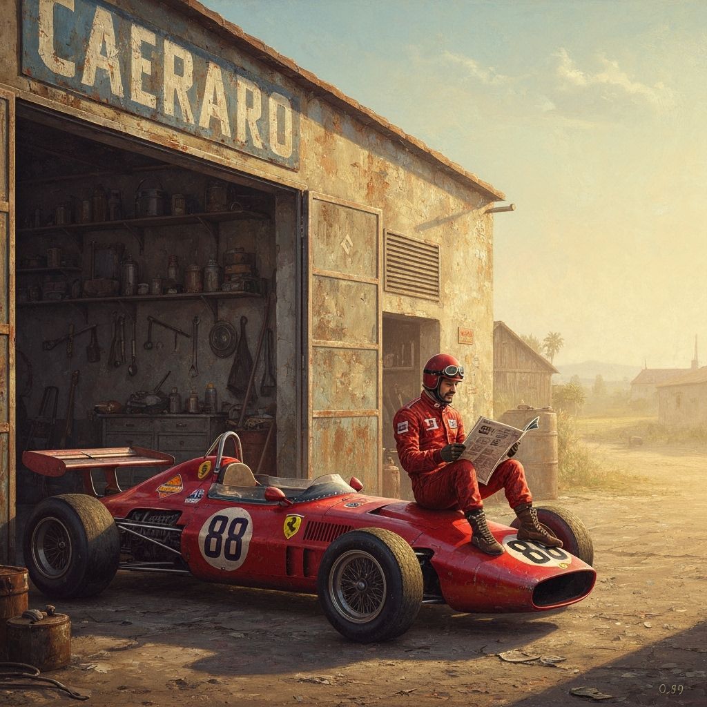 Vintage Ferrari Racing Scene in Expressionist Style