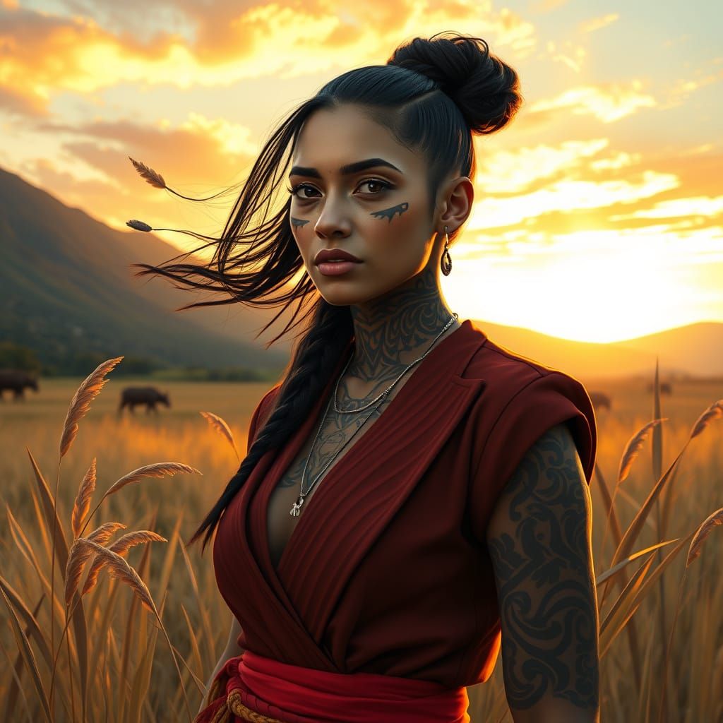 Young Maori Woman Embracing Cultural Heritage in Golden New ...