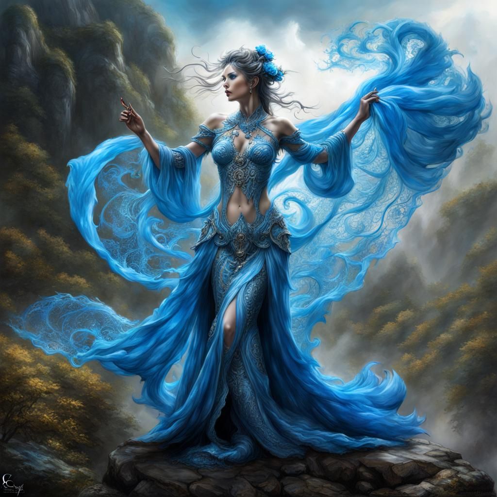 Air Elemental Casting Magic in Hyperdetailed Fantasy Art