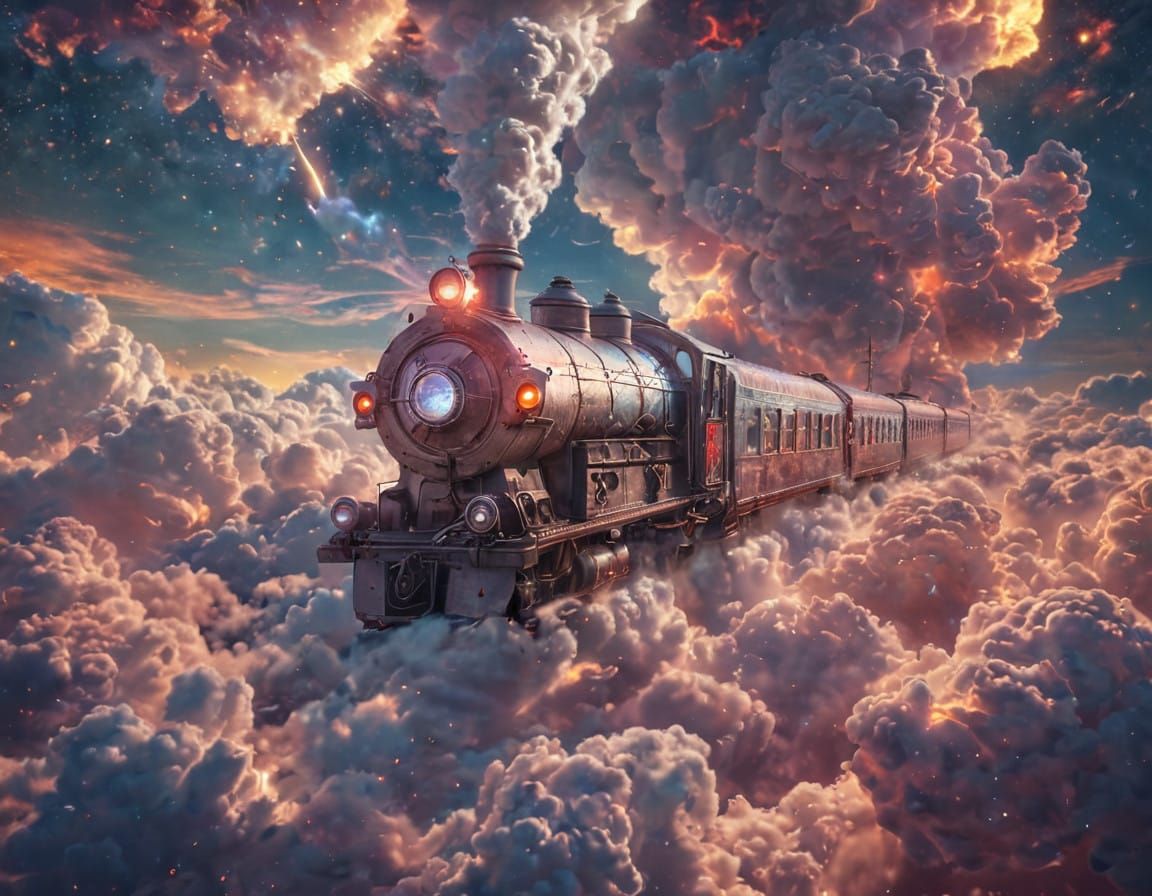 Surreal Astral Train in Vibrant Cosmic Colors