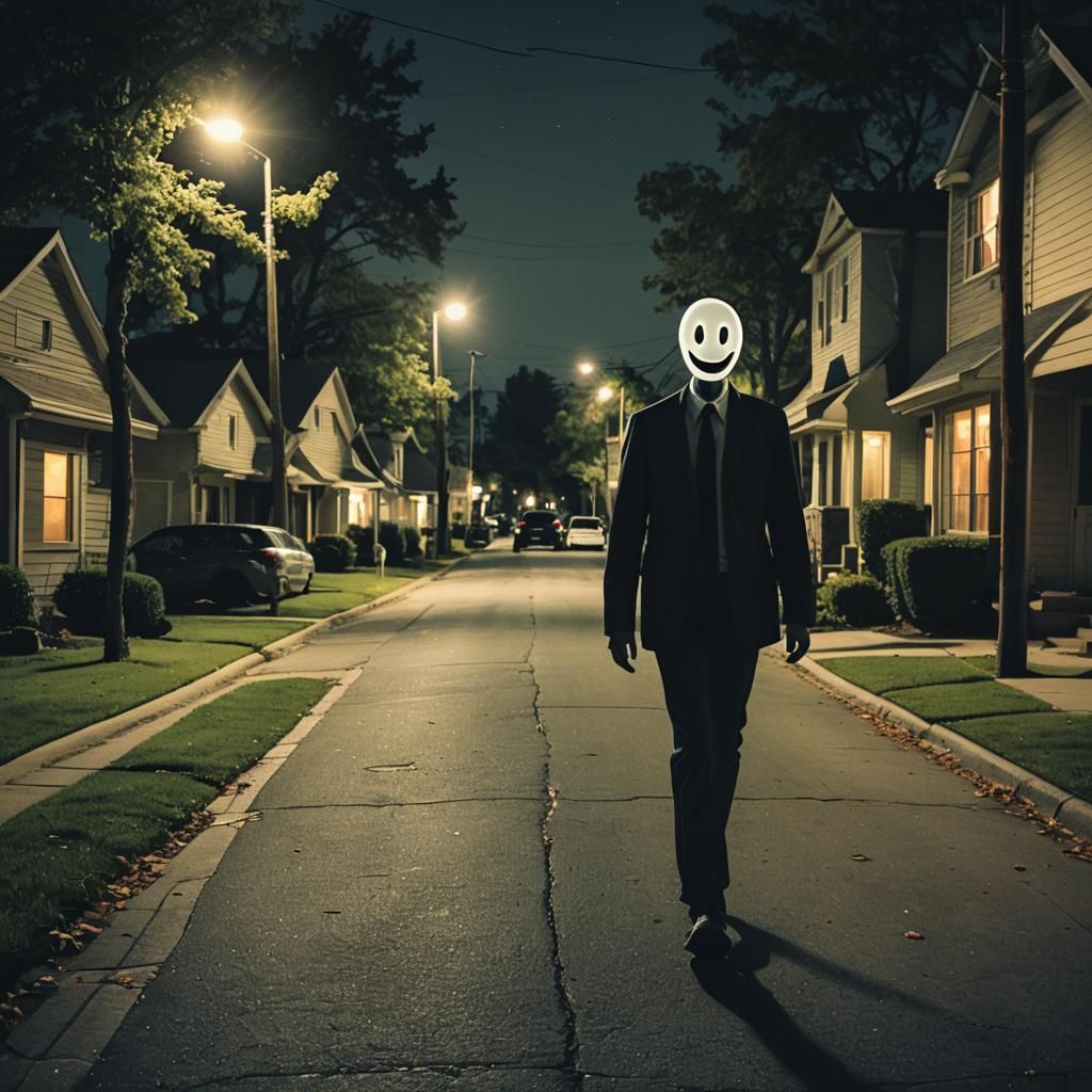 Smiley Slenderman Walks at Night: Cinematic Film Still