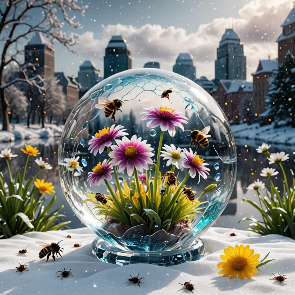 Spring Flowers Glow Inside Crystal Sphere