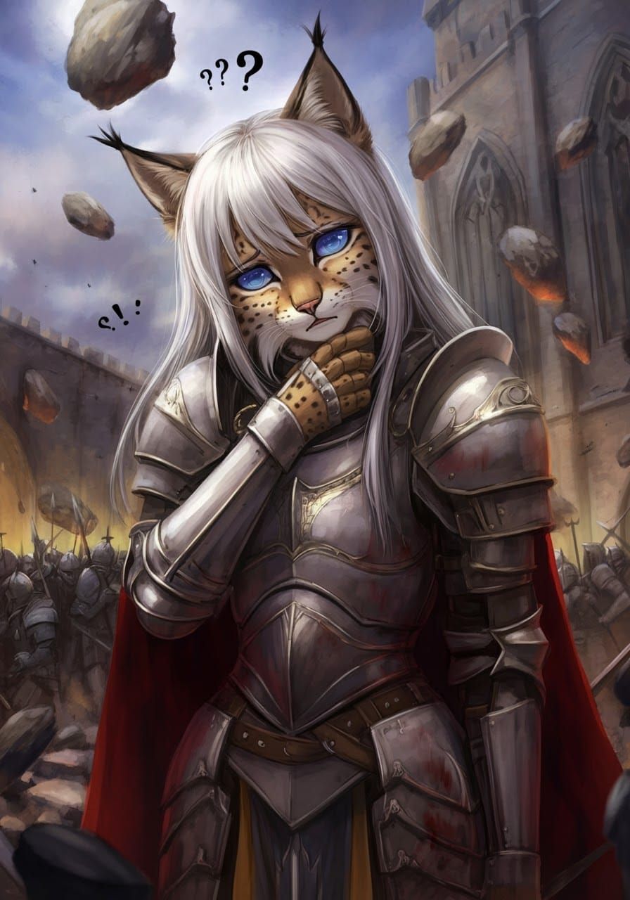 Lynx Despairs During Castle Siege in Anime Style