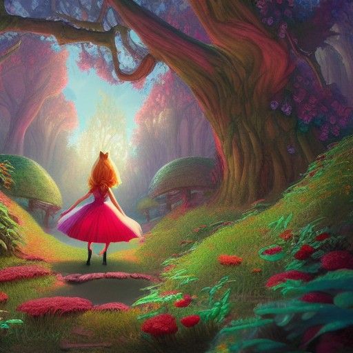 Alice in Wonderland Illustration in Art Deco Style