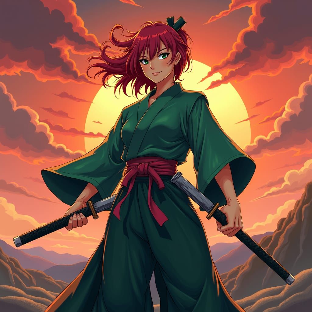 Heroic Anime Character with Nichirin Sword in Manga Style