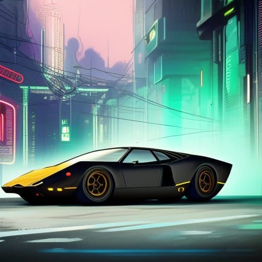 Cyberpunk Lamborghini Miura in Neon Lights, 8K