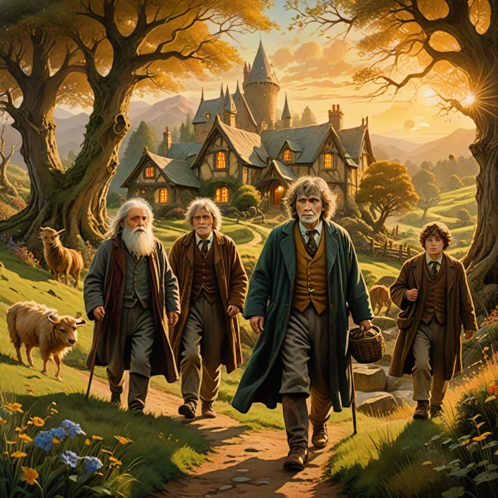 Fantasy Characters in Shire: Impressionistic Surrealism Art