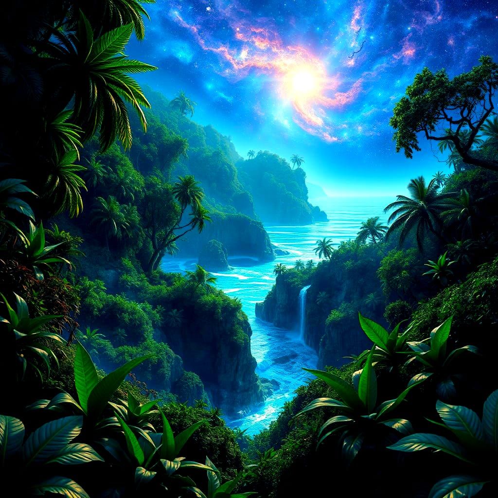 Abstract Jungle Landscape at Ocean's Edge