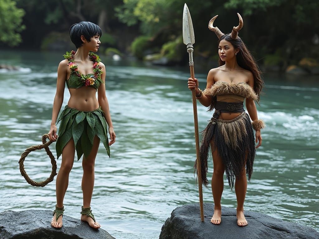 Primitive Goddesses Stand Guard Over the River