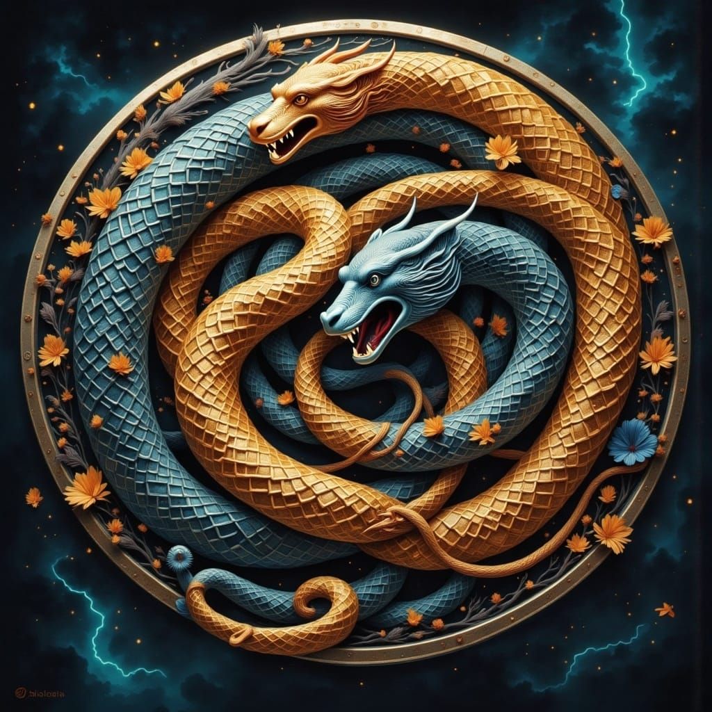 Glimmering Auryn Medallion with Intertwined Serpents