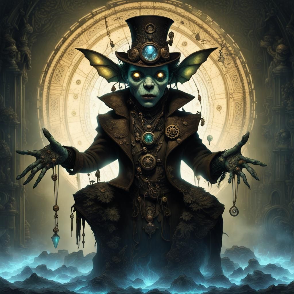Steampunk Goblin Shaman Conjuring Ice Magic