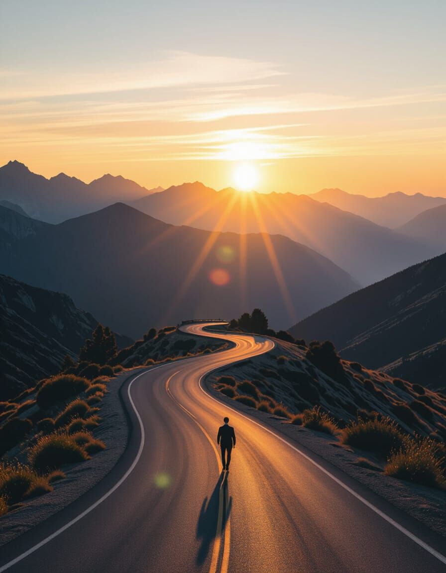 Mountain Road Sunrise: A Motivational Journey to Success