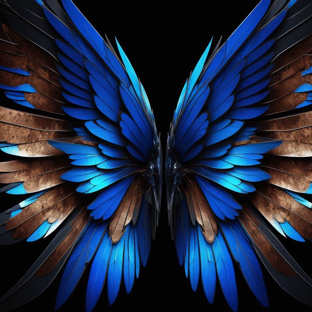 Surreal Wings with Glowing Blue Accents in 3D