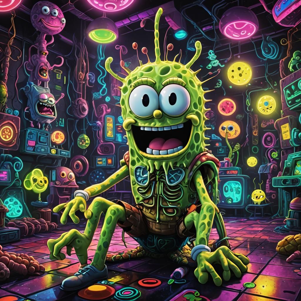 Spongebob and Patrick in Disco, Digital Matte Painting