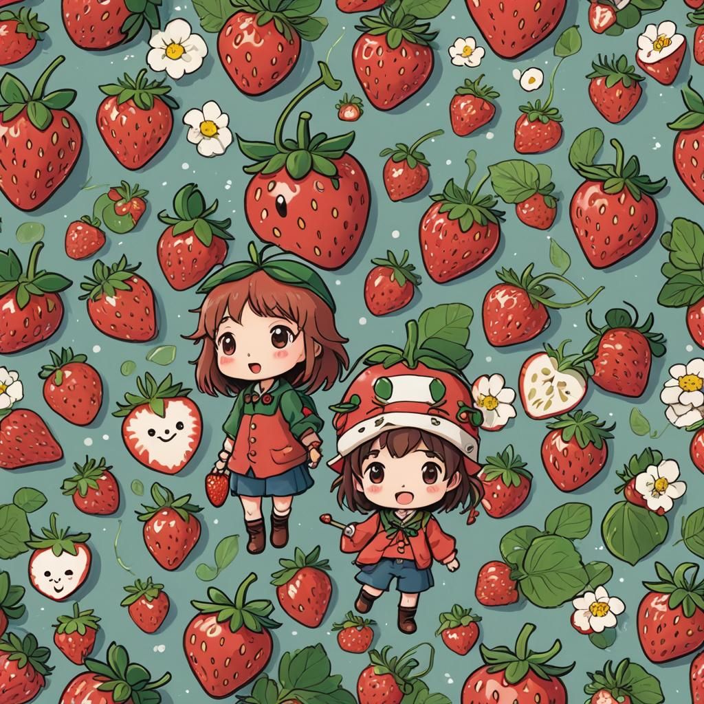 Cute Chibi Strawberry Illustration in Anime Style