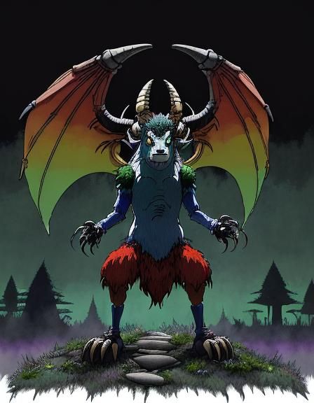 Rainbow Jersey Devil in Studio Ghibli Style