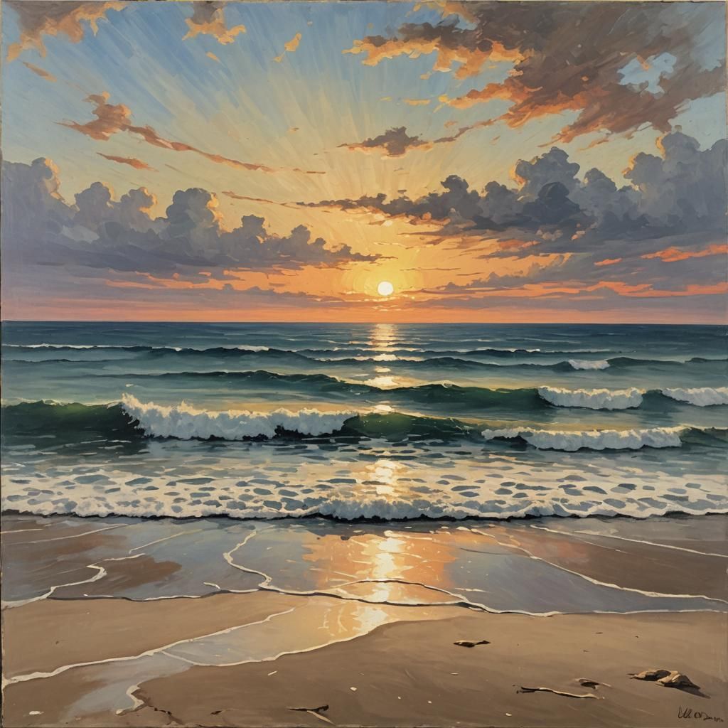 Beach Sunrise in the Style of Impressionist Painting