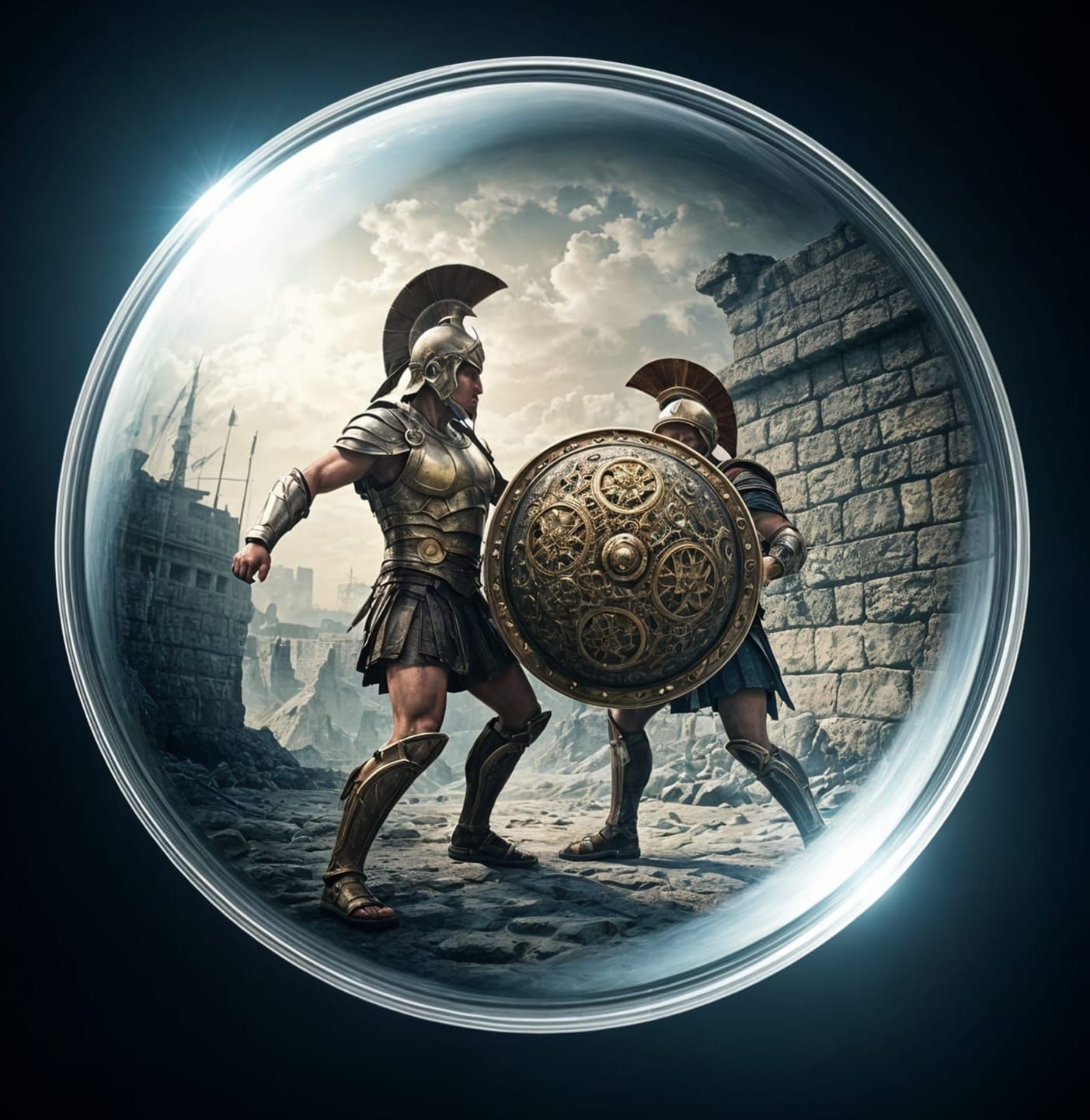 Achilles and Hector Battle in Glass Sphere