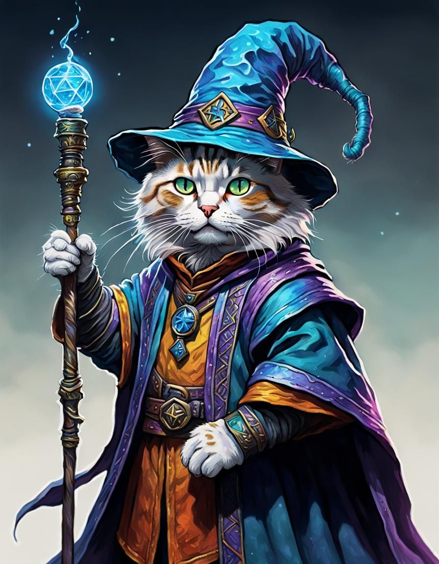 Wizard Cat in Dungeons and Dragons Style