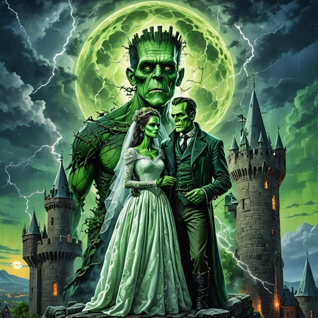 Frankenstein's Monster and Zombie Bride in Astral Illustrati...
