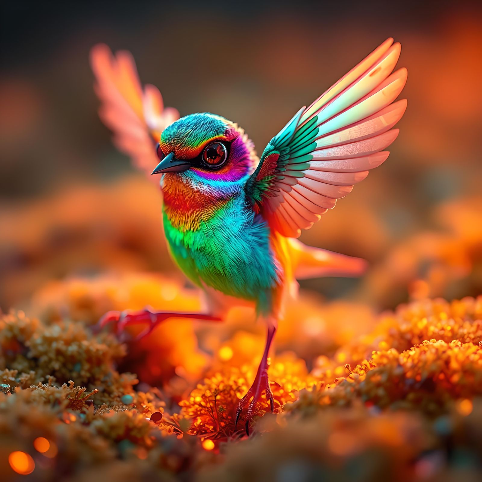 Fluorescent Bird Dance: Hyper-Detailed Giger-Inspired Art