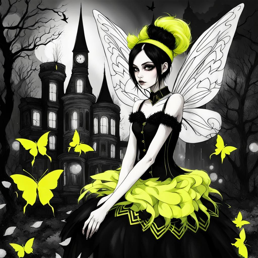 Gothic Tinkerbell in Dark Wonderland with Neon Wings