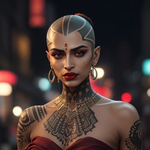 Stunning Indian Androgynous Figure in Nighttime Chic