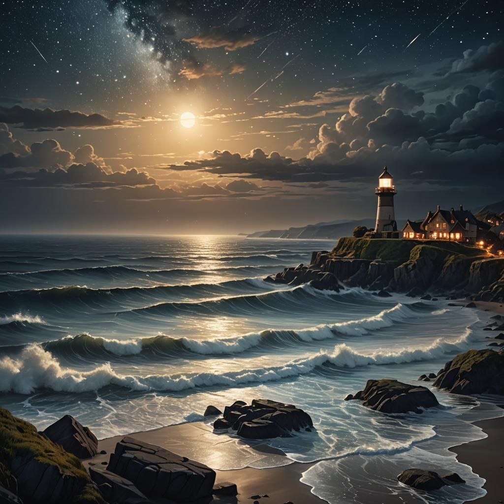 Epic Summer Night Seascape: Digital Matte Painting