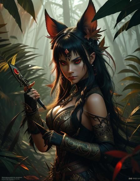 Fierce Tribal Warrior Ambush in Iridescent Jungle