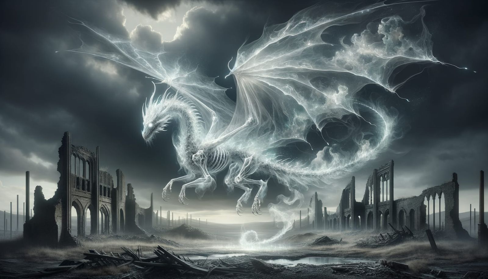 Ethereal Dragon Spirit in Abandoned Wasteland