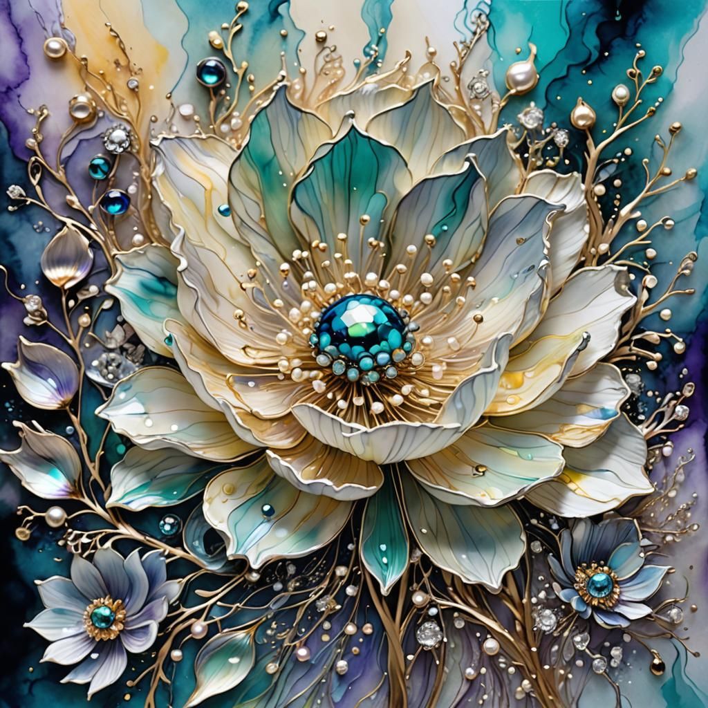 Iridescent Wind Anemone in Alcohol Ink