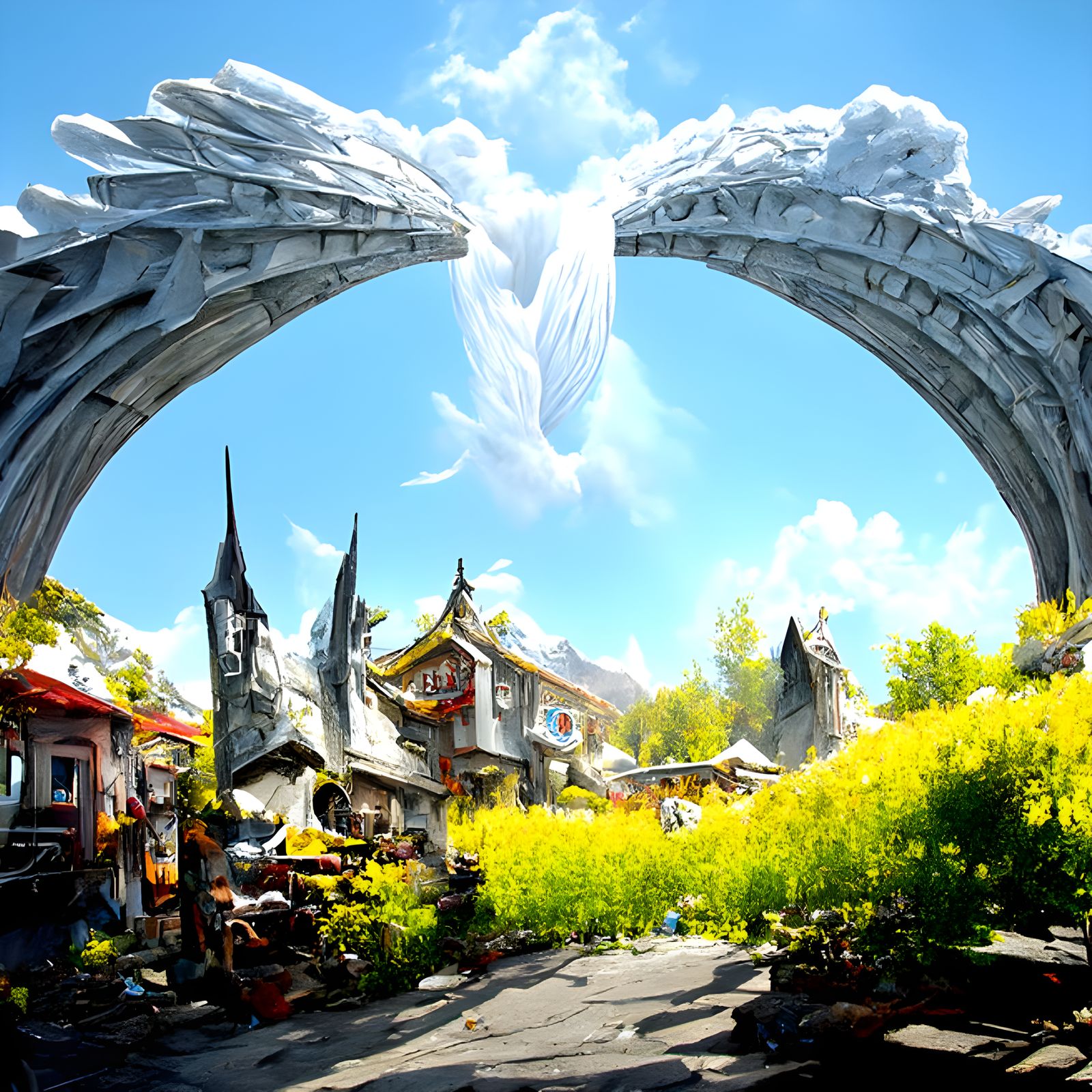 Village Opens Portal to Heaven: Matte Painting